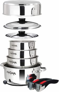 Gourmet Nesting Stainless Steel 10 Piece space saving pots and pans