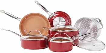 BulbHead Red Copper Copper Ceramic Cookware Set