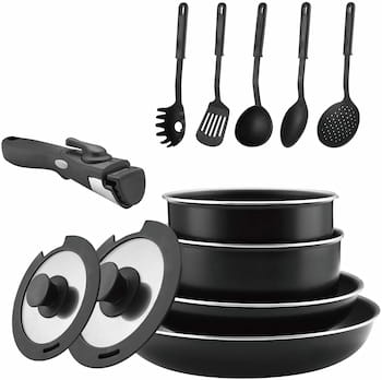 Abizoe 12 Piece Non-Stick Cookware Set with Removable Handles