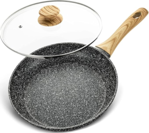 MICHELANGELO Nonstick Frying Pan with Lid, 12 Inch Frying Pan with Stone Coating, Large Frying Pan Granite with Bakelite Handle, Induction Compatible