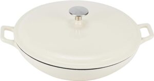 Amazon Basics Enameled Cast Iron Covered Round Casserole Skillet, 3.3-Quart, White