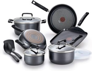 T-fal Signature Nonstick Cookware Set 12 Piece Oven Safe 350F Pots and Pans, Dishwasher Safe Black