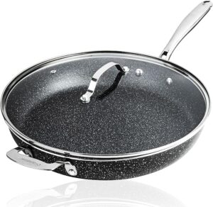 Granitestone 14 Inch Frying Pan with Lid, Large Non Stick Skillet for Cooking, Nonstick, Ultra Durable Mineral and Diamond Coating, Family Sized Open Skillet, Oven/Dishwasher Safe, Black