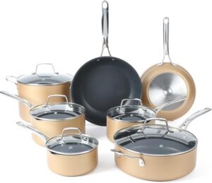 Martha Stewart 12 Piece Heavy Gauge Aluminum Hard Anodized Premium Nonstick Cookware Set, Induction Safe, Copper w/Black Interior