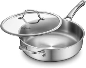 Chefmate Saute Pan,5 Quart Saute pan,Stainless Steel Cookware,Stainless Steel skillet,12 inch Stainless Steel Saute Pans with Lid,Dishwasher and Oven Safe, Works on All Cooktops