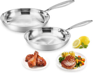 Fry Pan Set of 2 | 8" & 10" Tri-Ply Stainless Steel Frying Pan, Oven & Dishwasher Safe Classic Cooking Pan Cookware