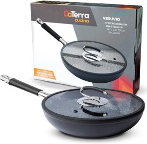 DaTerra Cucina 11” Nonstick Frying Pan w/Lid | Made in Italy | PTFE, Cadmium, Lead and PFOA free proprietary nontoxic ceramic coating