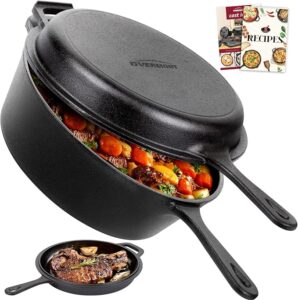 Overmont Cast Iron Dutch Oven with dual use Skillet lid for Oven, Induction, Electric, Grill, Stovetop, (3.2QT Pot, 10.5 inches)