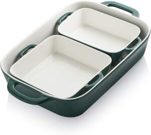 Sweejar Ceramic Bakeware Set, Rectangular Baking Dish for Cooking, Kitchen, Cake Dinner, Banquet and Daily Use, Casserole Dishes for Oven Porcelain Baking Pans (Jade)