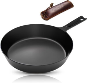 10 Inch Smooth & Light Cast Iron Skillets with Handle Cover - Pre-Seasoned Cast Iron Pan - Easy to Clean Polished Cast Iron Frying Pan Use in the Oven, on the Stove or Grill, Over a Campfire